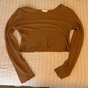 Bozzolo Tan Long Sleeve Crop Top
